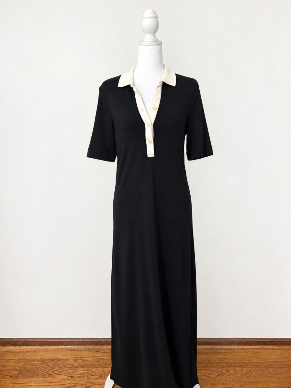 AYR Black & Ivory Pima Cotton Polo Maxi Dress | Size M
